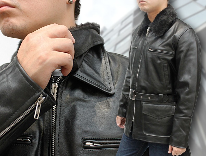 ショートコート ポリスマンコート レザーコート 本革 メンズ ボア付き