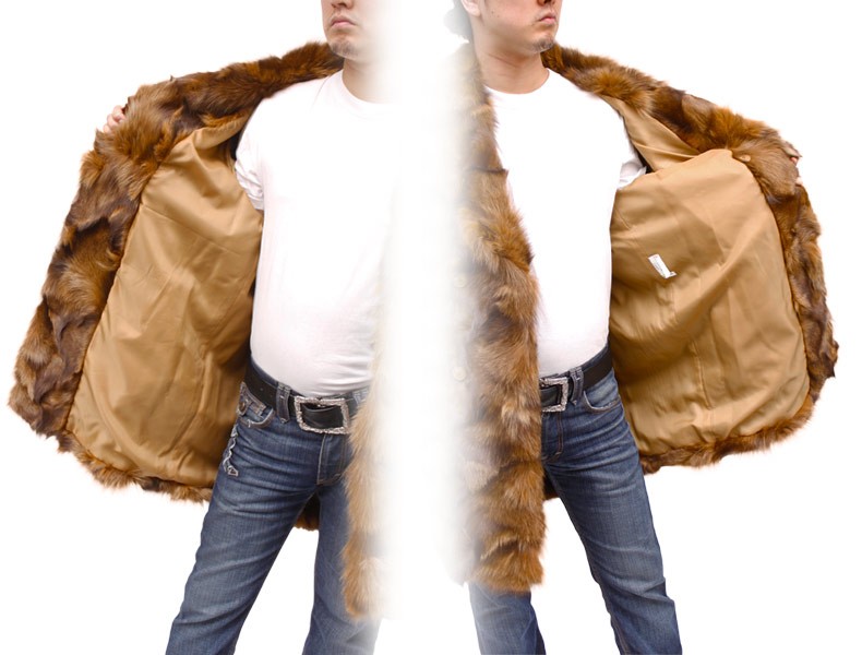 毛皮ジャケット メンズ FOX ファージャケット 90cm丈 キャメルカラー