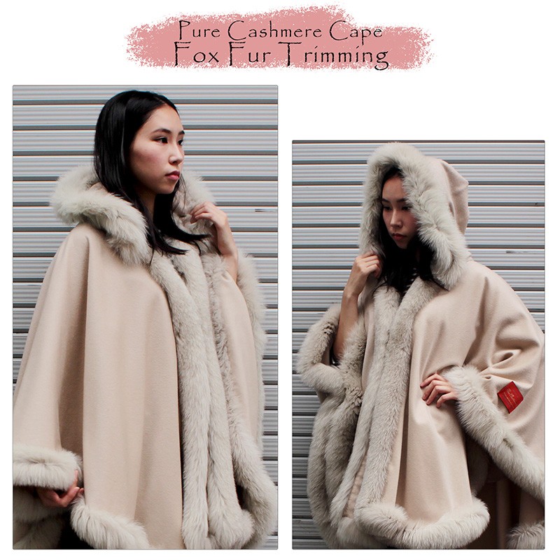 ケープ マント カシミヤケープ フォックス カシミア : 本革 レザー 革