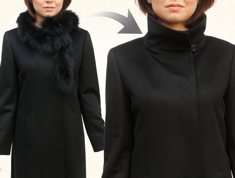 日本製 カシミヤコート 有名メーカー FOXファー付き スタンドカラー