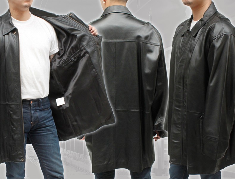 大きいサイズ レザーコート ラム ステンカラー ハーフコート 515300