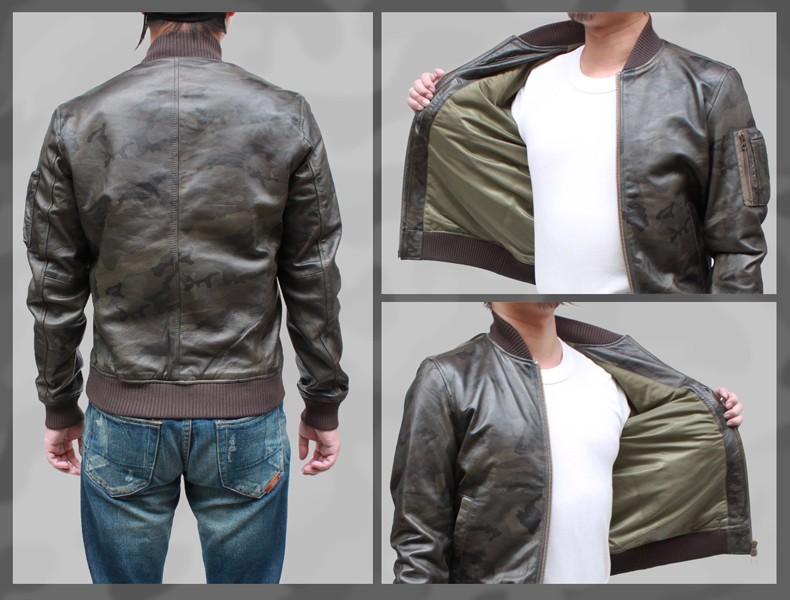 AVIREX SOFT LAMB MA-1 TYPE Leather Jacket camouflage 614051-98  