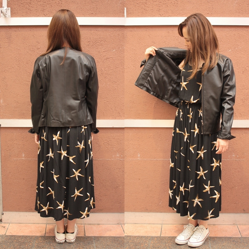 CLANE ラムレザー ノーカラージャケット　M相当　ゆったり　美品 ラムレザー ジャケット レディース ノーカラー ライダース ギャザー 襟