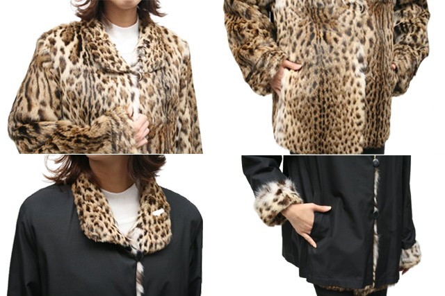 毛皮コート レディース ファーコート レオパードキャット＆シルク7334