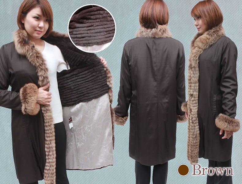 ファーコート レディース シルク100％ ブルーフォックス ラビット毛皮