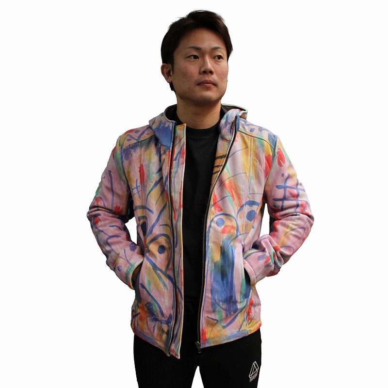 マスキュロ MASCULO ラムレザージャケット38 ラム革 フード付き レザージャケット メンズ レインボーカラー 派手