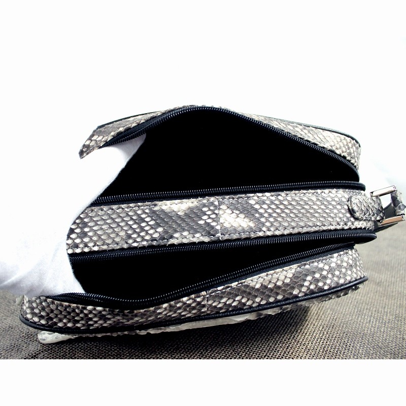 パイソン セカンドバッグ メンズ 本革 蛇革 ダブルファスナー