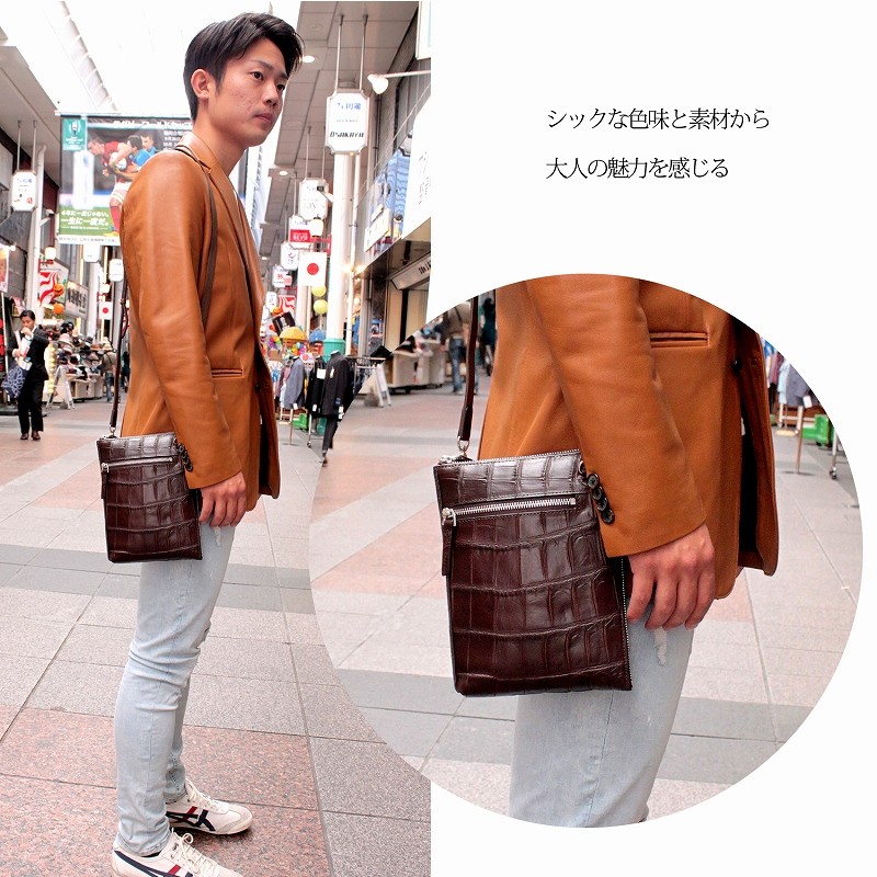 買得 本革 ワニ革 ショルダーバッグ クロコダイル 縁起 金運 おしゃれ カジュアル ダチョウ革 オーストリッチ リアルレザー クロコダイル 本革 鰐革 ワニ革 2way 斜めがけ メンズ ショルダーバッグ オーストリッチ バッグ Knowledge21 Com
