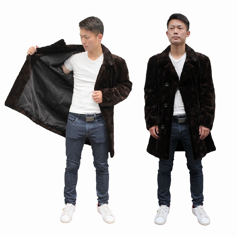 ミンク 毛皮コート メンズ ファーコート フリーサイズ ブラック ta