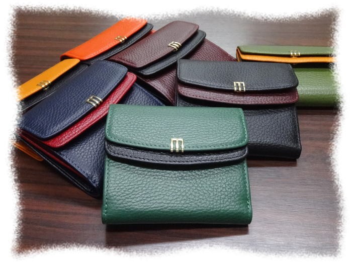 2354 牛革 二つ折り財布 ダブルカブセ 金具付 カラーコンビ 牛革