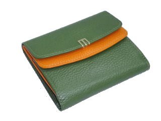 2354 牛革 二つ折り財布 ダブルカブセ 金具付 カラーコンビ 牛革