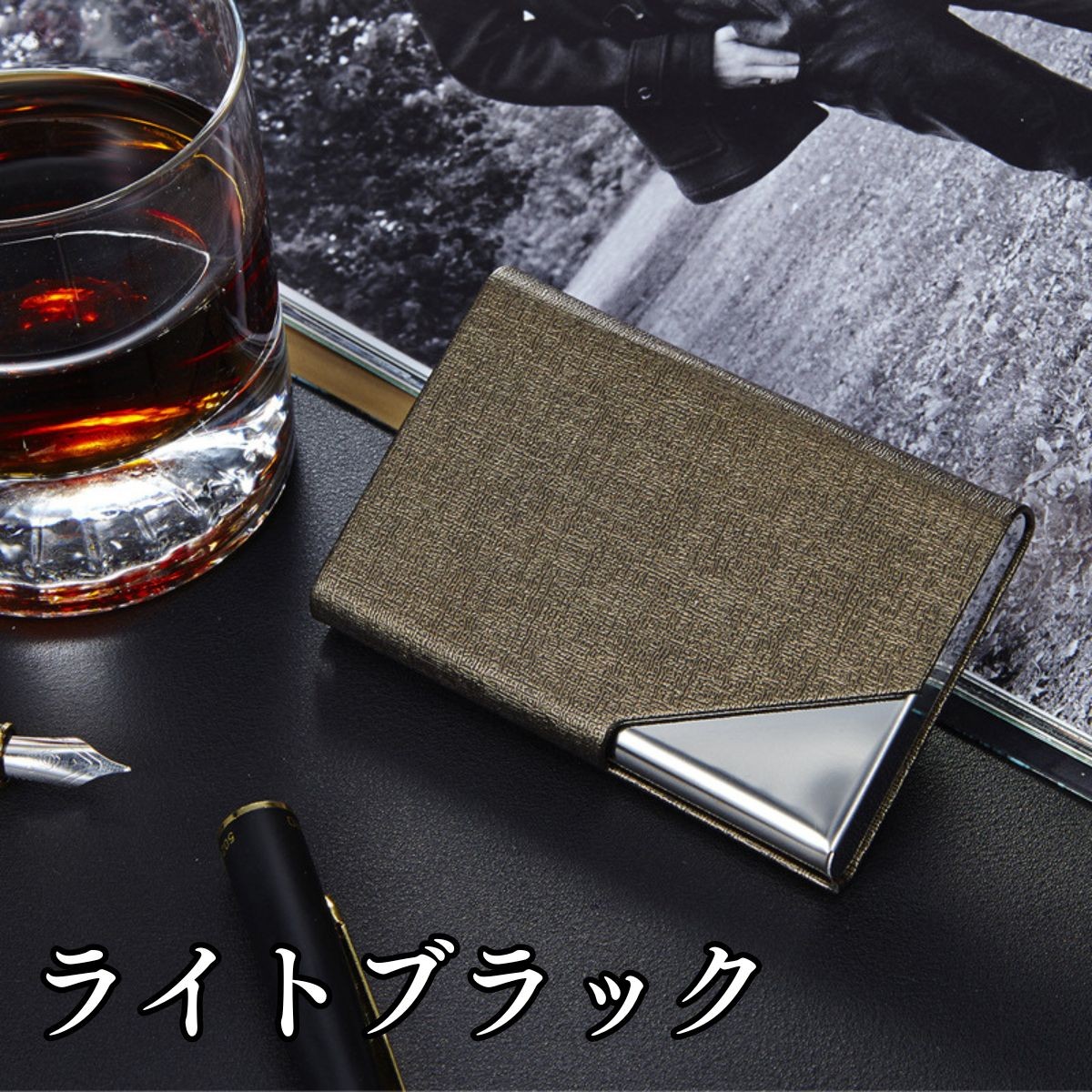 名刺入れ カードケース メンズ レディース 大容量 薄型 スリム レザー おしゃれ ステンレス コンパクト マグネット式 フラップ ビジネス PUレザー | ブランド登録なし | 07