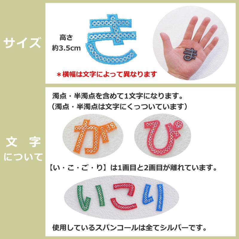 キラキラひらがなワッペン《は行〜わ行》（縦3.5cm）【1文字のお