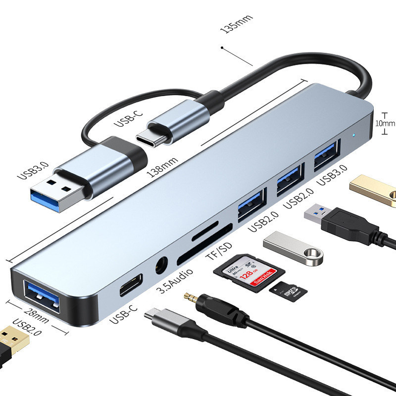 カードリーダー USBハブ3.0 type-c ドッキングステーション 8ポート usbポート 変換アダプター 高速伝送 Type-C SD/TF｜kawayama-shop｜02