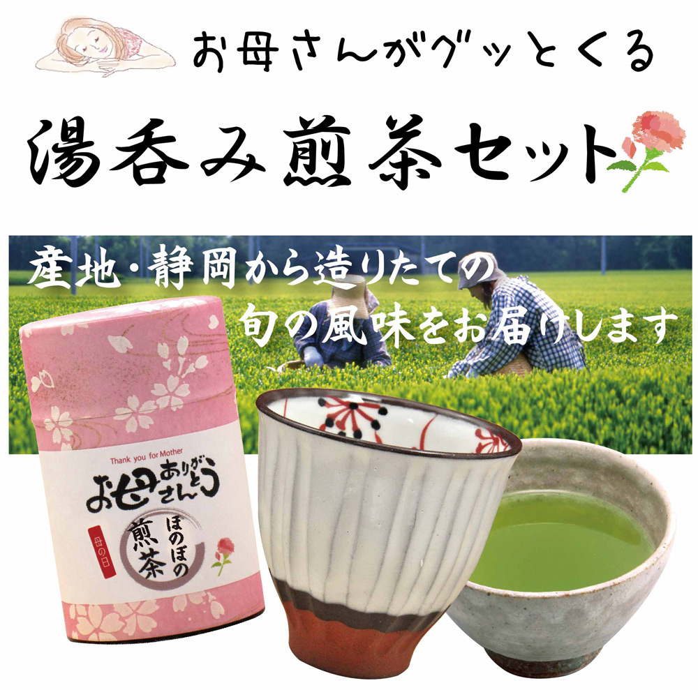 母の日 プレゼント 緑茶60g桜缶入 有田焼 彫内花湯呑 お茶 ギフト