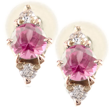 [ポスト長め15ミリ] 18金 ピンクサファイアピアス ピンクゴールドk18 ダイヤモンド 9月誕生石 スタッドピアス ピンクの宝石