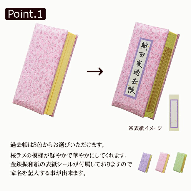 過去帳 金襴 桜ラメ入り 過去帳 3色 4サイ...の詳細画像3