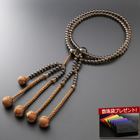 数珠 男性用 日蓮宗 尺二 茶水晶 本式数珠 念珠袋付き ＳＭ-067