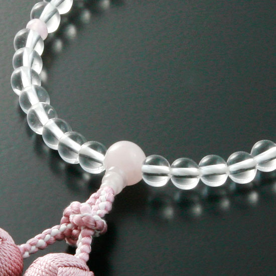 京仏壇はやし 数珠 女性用 くみひも梵天房 本水晶 3天ローズクォーツ