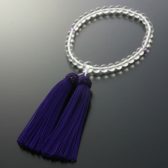 数珠 女性用 ハリ水晶 ガラス 紫 念珠袋付き Ｗ-060 : 05waa-ks027