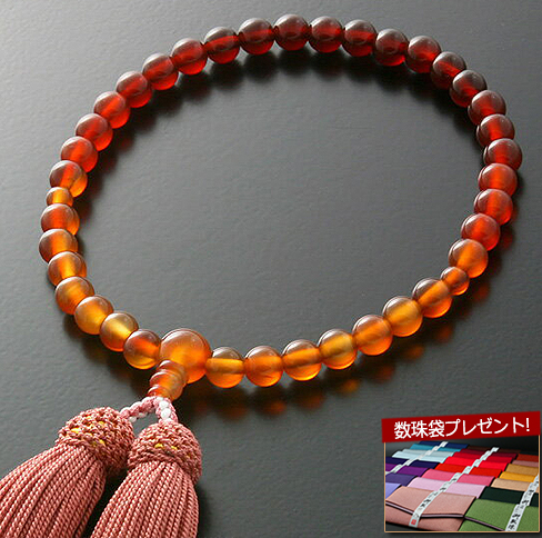 数珠 女性用 グラデーション 瑪瑙 めのう 念珠袋付き Ｗ-064｜kb-hayashi