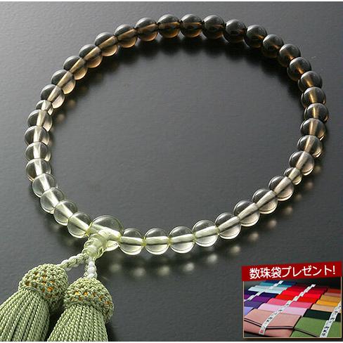 数珠 女性用 グラデーション 茶水晶 念珠袋付き Ｗ-065｜kb-hayashi