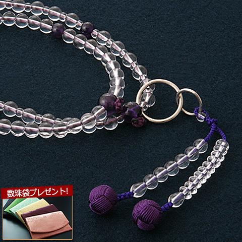 数珠 女性用 浄土宗 二連 水晶・紫水晶入り 本式数珠 念珠袋付き ＳＷ-009｜kb-hayashi