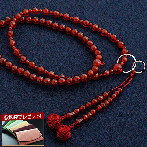 数珠 女性用 浄土宗 二連 瑪瑙 めのう 本式数珠 念珠袋付き ＳＷ-013｜kb-hayashi