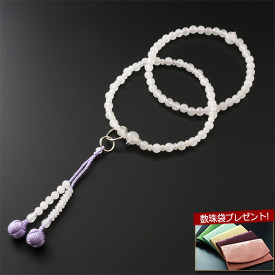 数珠 女性用 浄土宗 二連 ホワイトオニキス 本式数珠 念珠袋付き ＳＷ-018｜kb-hayashi