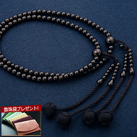 数珠 女性用 真言宗 二連 尺0 黒オニキス 本式数珠 念珠袋付き ＳＷ-036｜kb-hayashi
