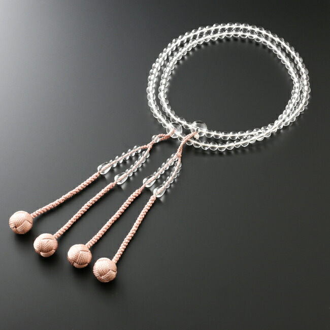 数珠 女性用 真言宗 二連 尺０ 本水晶 本式数珠 念珠袋付き ＳＷ-038