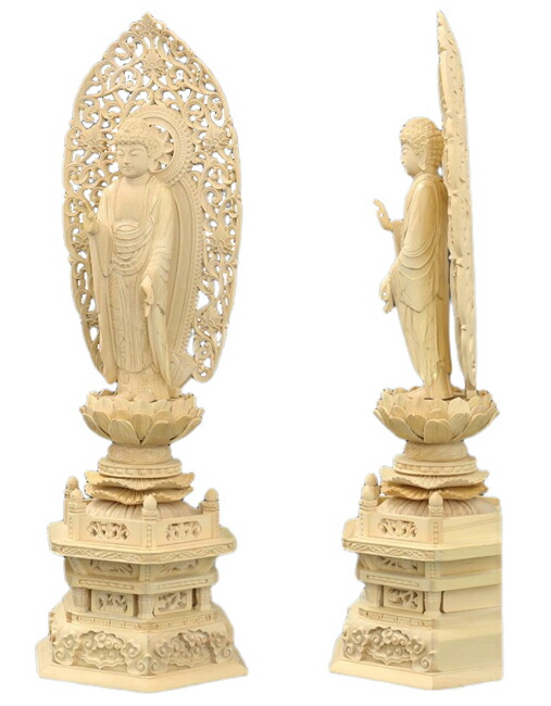 仏像 総桧 六角台座 舟立弥陀 唐草 4.5寸 | 京仏壇はやし | 02