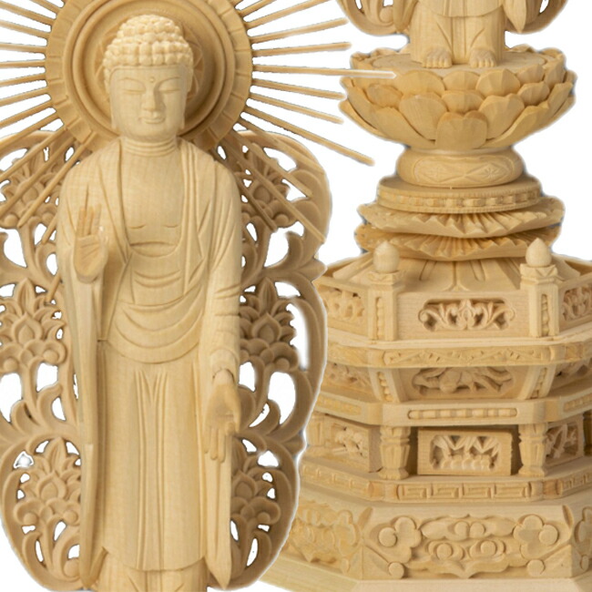 仏像 総桧 六角台座 西弥陀 4.5寸_3