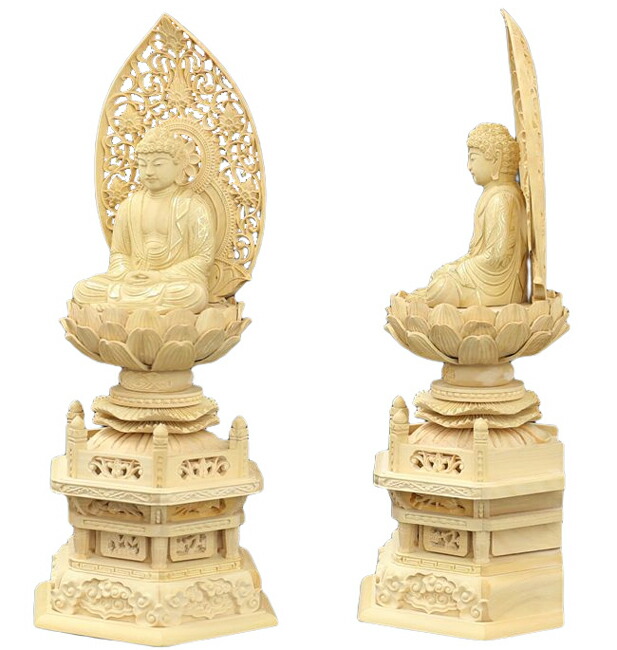 京仏壇はやし 仏像 総桧 六角台座 座釈迦 唐草 2.5寸 : 仏壇 仏具 数珠
