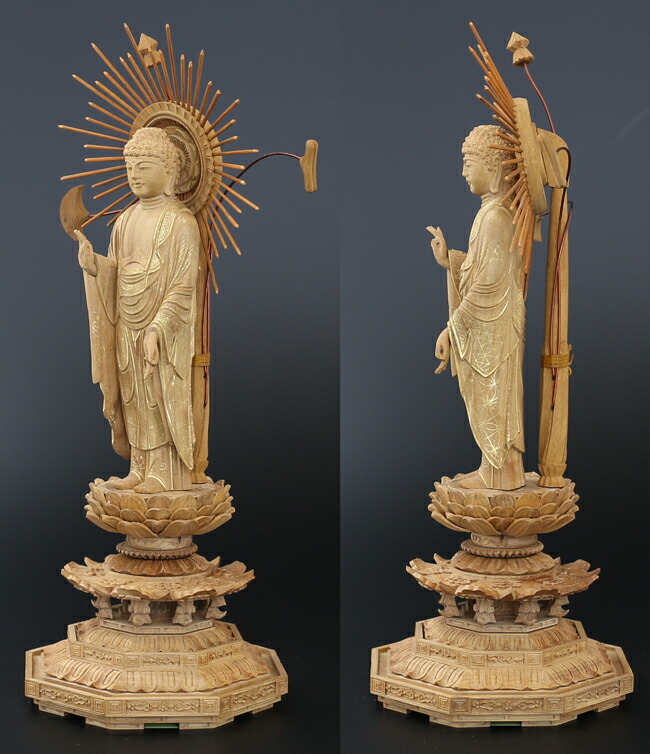 仏像 ご本尊 総白檀 新八角台座 東立弥陀 金泥書 ４.５寸 仏壇用 | 京仏壇はやし | 01