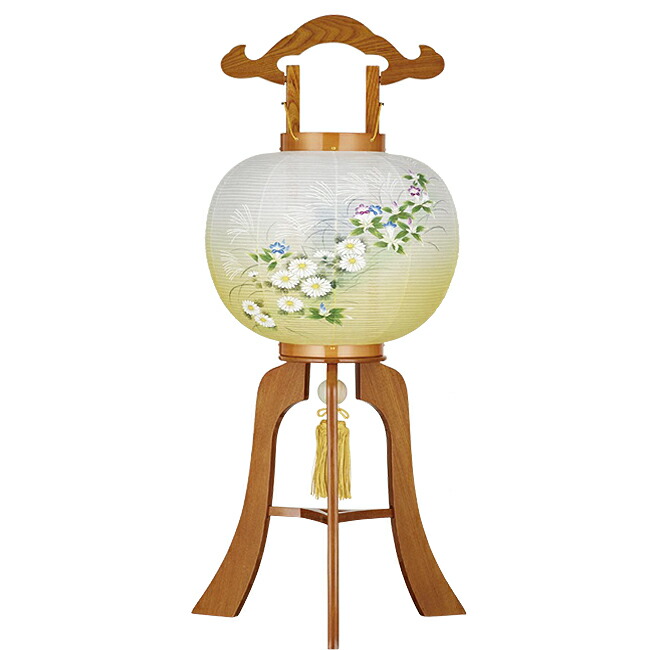 京仏壇はやし 盆提灯 お盆提灯 銘木工芸行灯 華のケヤキ 11号 描き絵