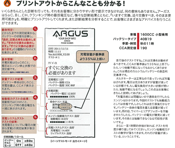 アーガス(ARGUS) バッテリーシステムアナライザー AA1000RP - 通販