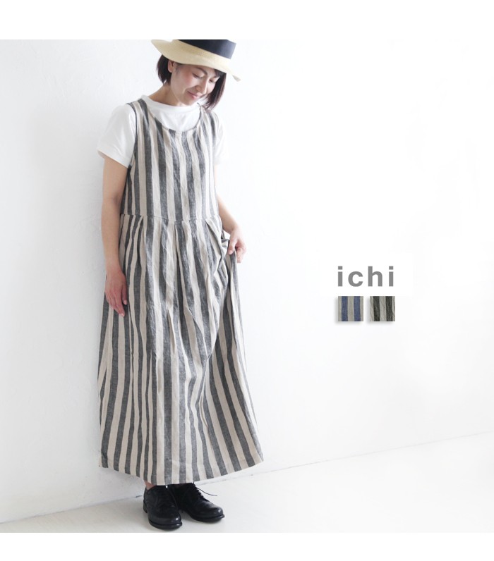 新作 Ichi イチ Op リネンストライプノースリーブワンピース Pumila 通販 Yahoo ショッピング
