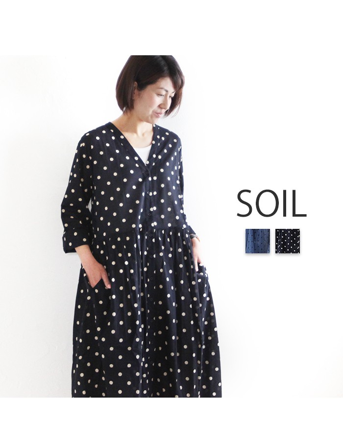 Soil ソイル Nsl024 Vネックドット柄ギャザーワンピース コットン シルク ゆったり ファッション ナチュラル レディース レディースファッション おしゃ Soil Nsl024 Pumila 通販 Yahoo ショッピング