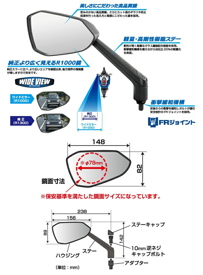 ナポレオンミラー　旧作　１０mm 右側 楽天市場】【 左右別型 片側1本 】 タナックス ナポレオン
