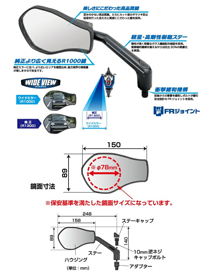 ゴ*ン様 ナポレオンミラー 楽天市場】TANAX ナポレオンミラー ネジ径8mm (ブラック) クロス