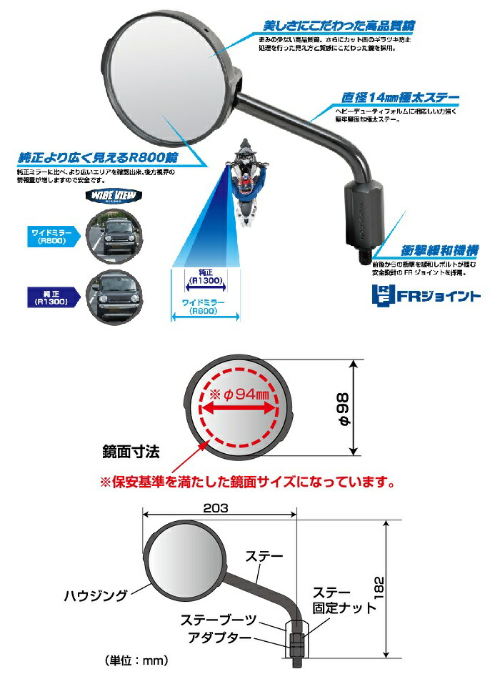 タナックス NA-003 プロテクターミラー 10mm ブラック シルバー