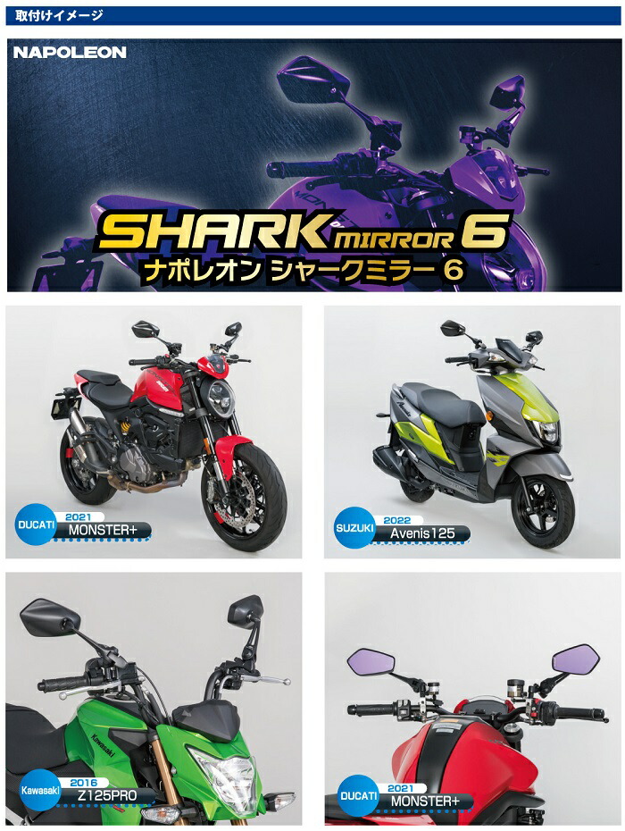 タナックス ナポレオン シャークミラー6 (レイセーブ)NA-013　2本セット NA-013 シャークミラー6 レイセーブ鏡 ブラック 左右共通 タナックス
