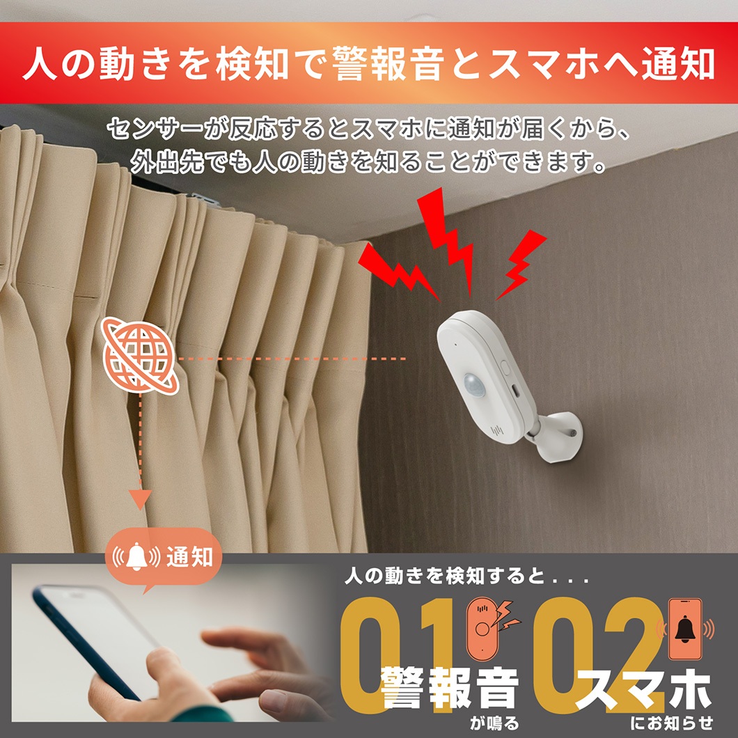 カシムラ NKJ-219 スマート人感センサーアラーム ホワイト 屋内専用 KJ