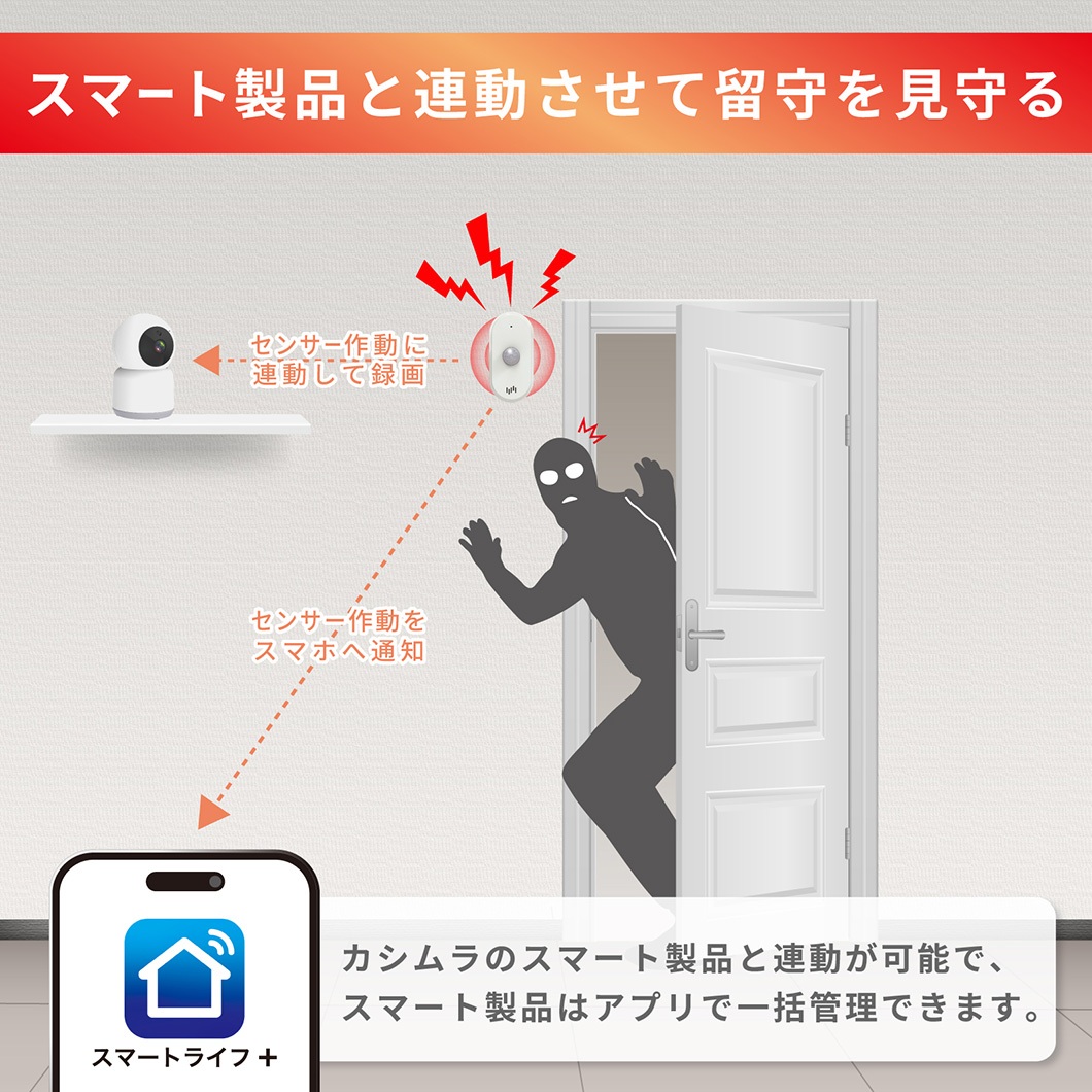 カシムラ NKJ-219 スマート人感センサーアラーム ホワイト 屋内専用 KJ