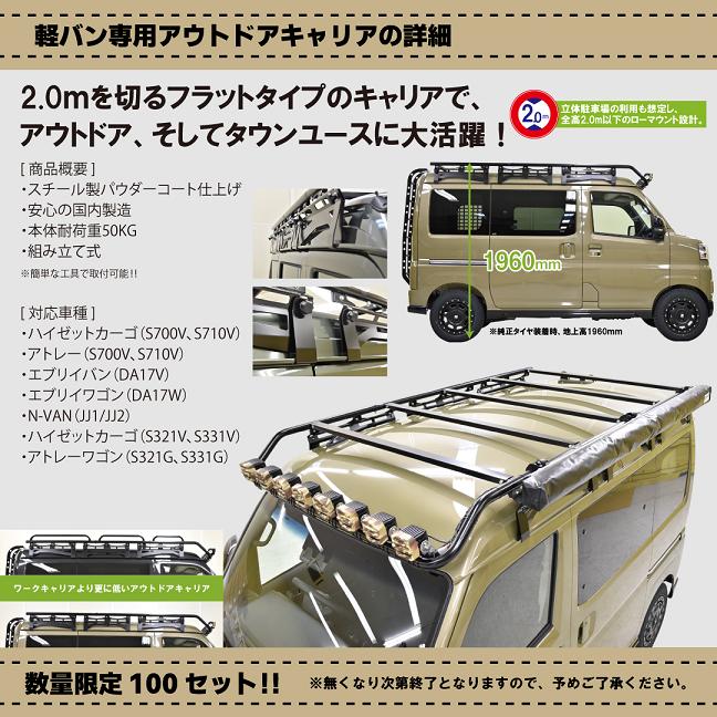 ハードカーゴ 軽バン 軽ワゴン用 アウトドアキャリア＋サイド