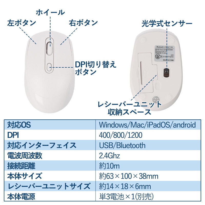 マウス ワイヤレス Bluetooth ワイヤレスマウス ハイブリッドマウス 無線 無線マウス USB Bluetooth5.0 Windows mac｜ke-shop｜04