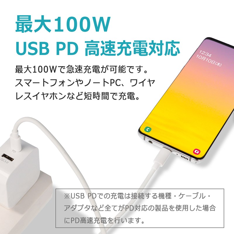 usb type-c 充電 ケーブル pd 100w 1m 急速充電 pd対応 データ通信