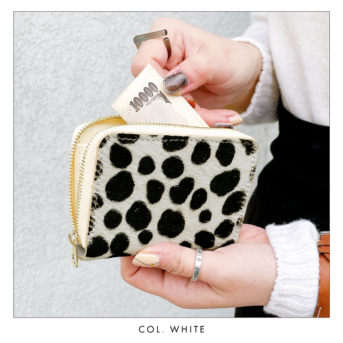 財布 ミニ財布 本革 ハラコ風 ダルメシアン ミニウォレット コンパクト