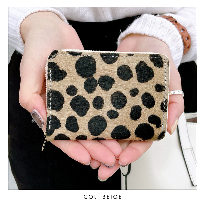 財布 ミニ財布 本革 ハラコ風 ダルメシアン ミニウォレット コンパクト